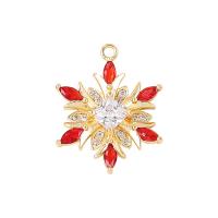 Befestigter Zirkonia Messing Anhänger, Schneeflocke, goldfarben plattiert, Micro pave Zirkonia & für Frau, rot, 16x16mm, verkauft von PC