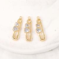 Cúbicos Circonia Colgante Latón Micro pavimenta, metal, Clip de papel, chapado en color dorado, micro arcilla de zirconia cúbica & para mujer & hueco, 7x20mm, Vendido por UD