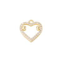 Terningformet Zirkon Micro Pave Messing vedhæng, Heart, guldfarve belagt, Micro Pave cubic zirconia & for kvinde & hule, 12x11mm, Solgt af PC