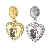 Stainless Steel European Pendants 316 Stainless Steel Heart Vacuum Ion Plating Unisex & enamel & with rhinestone Approx 5mm Sold By PC