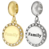 Stainless Steel European Pendants 316 Stainless Steel Flat Round Vacuum Ion Plating Unisex & enamel & with rhinestone Approx 5mm Sold By PC