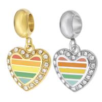 Stainless Steel European Pendants 316 Stainless Steel Heart Vacuum Ion Plating Unisex & enamel & with rhinestone Approx 5mm Sold By PC