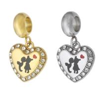 Stainless Steel European Pendants 316 Stainless Steel Heart Vacuum Ion Plating Unisex & enamel & with rhinestone Approx 5mm Sold By PC