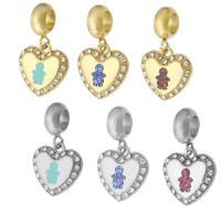 Stainless Steel European Pendants 316 Stainless Steel with Opal Heart Vacuum Ion Plating Unisex & enamel & with rhinestone Approx 5mm Sold By PC