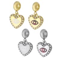 Stainless Steel European Pendants 316 Stainless Steel with Opal Heart Vacuum Ion Plating Unisex & enamel & with rhinestone Approx 5mm Sold By PC