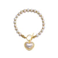 kunststof Armband, Titanium Staal, met Plastic Pearl, gold plated, voor vrouw, 18.50mm, Verkocht door PC