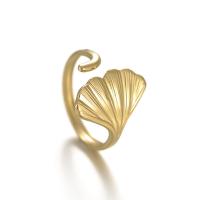 Titanium Steel Cuff Finger Ring Ginkgo Leaf gold color plated Adjustable & for woman Sold By PC