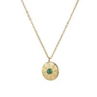 Collier d'acier titane, avec Malachite, Placage de couleur d'or, pour femme, 18mm, Longueur Environ 17.7 pouce, Vendu par PC