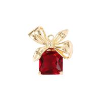 Messing hanger met micro-paved kubieke zirconia's, gold plated, micro pave zirconia, rood, 17x21mm, Verkocht door PC