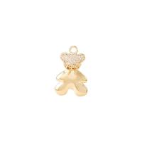 Cubic Zirconia Micro Pave bronze Pingente, cobre, Urso, cromado de cor dourada, micro pavimento em zircônia cúbica, 12x19mm, vendido por PC