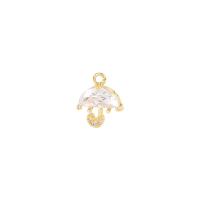 Messing hanger met micro-paved kubieke zirconia's, Paraplu, gold plated, micro pave zirconia, 9.50x11mm, Verkocht door PC