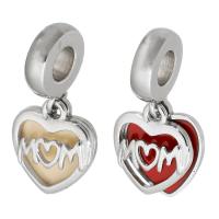 Rustfrit stål European vedhæng, 316 Stainless Steel, Heart, Unisex & emalje & hule, flere farver til valg, 11x23x2mm, Hole:Ca. 4mm, Solgt af PC