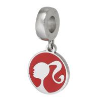 Pendentifs European en acier inoxydable, Acier inoxydable 316, Plat rond, unisexe & émail, rouge, 12x25x1.50mm, Trou:Environ 4mm, Vendu par PC