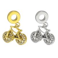 Rustfrit stål European vedhæng, 316 Stainless Steel, Bike, Unisex & med rhinestone, flere farver til valg, 18x25x6mm, Hole:Ca. 4mm, Solgt af PC