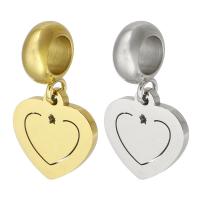 Rustfrit stål European vedhæng, 316 Stainless Steel, Heart, Unisex, flere farver til valg, 12x21x1.50mm, Hole:Ca. 5mm, Solgt af PC