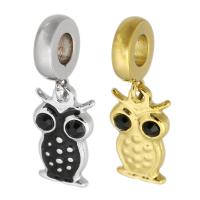 Rustfrit stål European vedhæng, 316 Stainless Steel, Owl, Unisex & emalje & med rhinestone, flere farver til valg, 9x25x3mm, Hole:Ca. 4mm, Solgt af PC