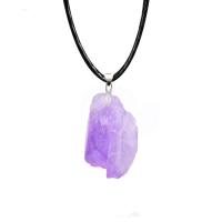 Collier de quartz, améthyste, avec corde de cire & alliage de zinc, poli, unisexe & styles différents pour le choix, 20x26mm, Longueur Environ 15.75 pouce, Vendu par PC