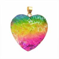 Gemstone Vedhæng Smykker, Farverige Fluorite, med Messing, Heart, Unisex, flere farver til valg, 29x29mm, Solgt af PC