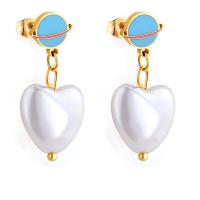 Stainless Steel Drop Earring 304 Stainless Steel with Plastic Pearl Vacuum Ion Plating fashion jewelry & for woman golden Sold By Pair