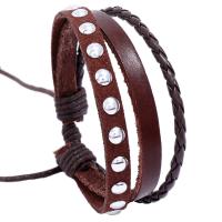 Rundsleder armbanden, Koeienhuid, met PU & Wax, met 8-9cmX2 extender keten, Verstelbare & mode sieraden, bruin, Lengte 17-18 cm, Verkocht door PC