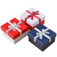 Jewelry Gift Box Paper Square hardwearing & dustproof & with ribbon bowknot decoration Sold By PC