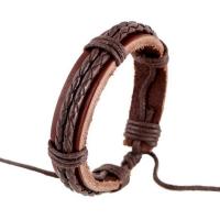 PU Schnur Armbänder, PU Leder, mit Leder & Wachsschnur, mit Verlängerungskettchen von 9-10cmX2, Einstellbar & Modeschmuck, braun, Länge 17 cm, verkauft von PC