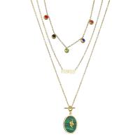 Collier de mode Multi couche, Acier titane, avec turquoise, Placage de couleur d'or, multicouche & pour femme, Vendu par PC