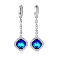 Ciúbach Zirconia Micrimhilseogra réiteodh Earring Prás, le Crystal, platanam plátáilte, micrea réiteach zirconia ciúbach & do bhean, gorm, 16x50mm, Díolta De réir Péire