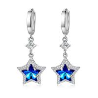 Ciúbach Zirconia Micrimhilseogra réiteodh Earring Prás, le Crystal, Star, platanam plátáilte, micrea réiteach zirconia ciúbach & do bhean, gorm, 16x40mm, Díolta De réir Péire