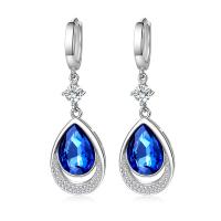 Cubic Zirconia Micro Pave Brass Earring with Crystal platinum plated micro pave cubic zirconia & for woman blue Sold By Pair