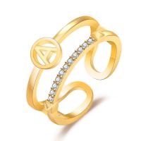 Messing Manchet Finger Ring, gold plated, Verstelbare & verschillende ontwerpen voor de keuze & voor vrouw & met strass & hol, 17.50mm, Verkocht door PC