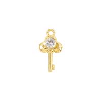 Messing hanger met micro-paved kubieke zirconia's, Sleutel, gold plated, micro pave zirconia, 7x13mm, Verkocht door PC