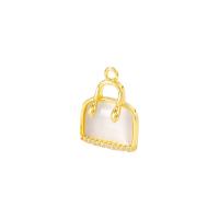 Messing hanger met micro-paved kubieke zirconia's, met Cats Eye, Handtas, gold plated, micro pave zirconia, 14x19mm, Verkocht door PC