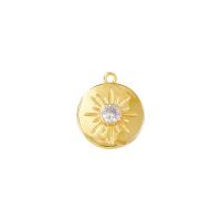 Messing hanger met micro-paved kubieke zirconia's, Rond plat, gold plated, micro pave zirconia, 18x21mm, Verkocht door PC