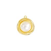 Brass Ékszer Medálok, Sárgaréz, -val Műanyag Pearl, arany színű aranyozott, 17x15mm, Által értékesített PC