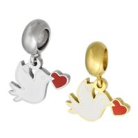 Stainless Steel European Pendants 316 Stainless Steel Pigeon Vacuum Ion Plating Unisex & enamel Approx 4.5mm Sold By PC