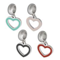 Rustfrit stål European vedhæng, 316 Stainless Steel, Heart, Unisex & emalje & hule, flere farver til valg, 12x21x1.50mm, Hole:Ca. 5mm, Solgt af PC