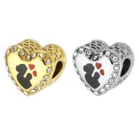 Stainless Steel European Beads 316 Stainless Steel Heart Vacuum Ion Plating DIY & enamel & with rhinestone Approx 4mm Sold By PC