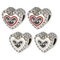 Rustfrit stål European perler, 316 Stainless Steel, Heart, du kan DIY & emalje & med rhinestone, flere farver til valg, 13x11.50x8mm, Hole:Ca. 4mm, Solgt af PC