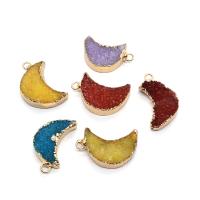 Natuurlijke Agate Druzy hanger, Ijs Quartz Agaat, met Messing, Maan, gold plated, DIY, meer kleuren voor de keuze, 15x23mm, Verkocht door PC