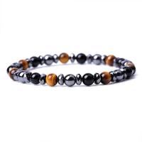 Edelstein Armbänder, Non- magnetische Hämatit, mit Obsidian & Tigerauge, rund, elastisch & unisex & verschiedene Stile für Wahl, gemischte Farben, Länge 7.09 ZollInch, verkauft von PC