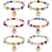 Evil Eye Jewelry Bracelet Brass with Millefiori Lampwork & Crystal & Plastic Pearl gold color plated Unisex mixed colors nickel lead & cadmium free Length 7.09 Inch Sold By PC