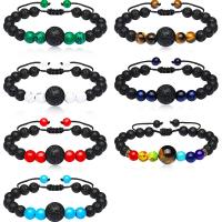 Bracelets de pierres précieuses, lave volcanique, avec cordon de polyester & pierre gemme & laiton, Rond, Placage de couleur d'or, différents matériaux pour le choix & unisexe & styles différents pour le choix, plus de couleurs à choisir, Longueur 7.09 pouce, Vendu par PC