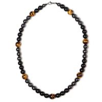 Collier bijoux de pierre gemme, hématite non magnétique, avec oeil de tigre & alliage de zinc, Rond, Placage de couleur argentée, unisexe, couleurs mélangées, Longueur 16.93 pouce, Vendu par PC