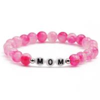 Acryl Armbanden, Geverfd Marmer, met Acryl, Ronde, handgemaakt, elastische & voor vrouw & glazuur, roze, 8mm, Lengte 18-20 cm, Verkocht door PC