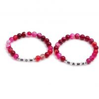 Acrylic Bracelets Dyed Marble with Acrylic Round handmade elastic & for woman & enamel pink 8mm Length 18-20 cm Sold By PC