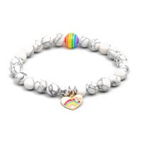 pierre gemme bracelet, avec alliage de zinc, coeur, Placage de couleur d'or, élastique & différents matériaux pour le choix & émail & avec strass, plus de couleurs à choisir, Longueur 7.92 pouce, Vendu par PC