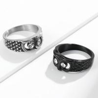 Titantium Steel fingerring, Titanium Stål, med Cubic Zirconia, Owl, poleret, mode smykker & forskellig størrelse for valg & for mennesket, flere farver til valg, 9mm, Solgt af PC