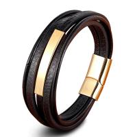 Lederband Armband, Leder, mit Titanstahl, goldfarben plattiert, Modeschmuck & unterschiedliche Länge der Wahl, keine, verkauft von PC