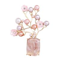 Glazuur broche, Zinc Alloy, met Plastic Pearl, Plum Blossom, gold plated, voor vrouw, 44x57mm, Verkocht door PC